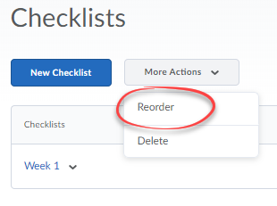 Screenshot of More Actions dropdown with Reorder circled.