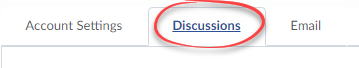 Screenshot of Account Settings with Discussions tab circled.