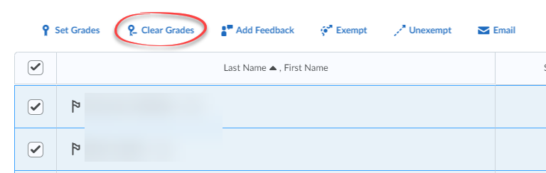 Screenshot of Enter Grades with the Clear Grades link circled in red.