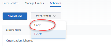 Screenshot of Schemes with More Actions expanded.