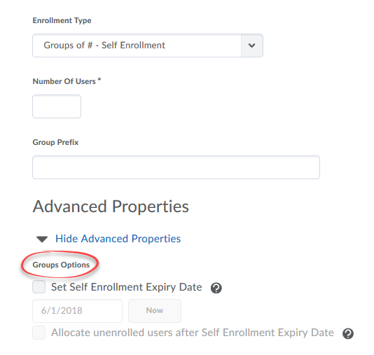 Groups Options for self-enrollment options