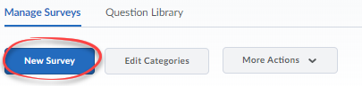 Screenshot of surveys tool with New Survey button circled.