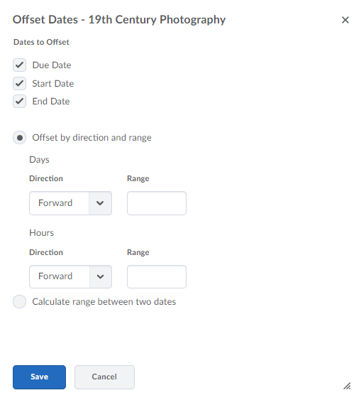 Displays offset by direction and range options.