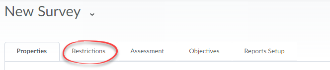 Screenshot of Survey tabs with Restrictions circled.