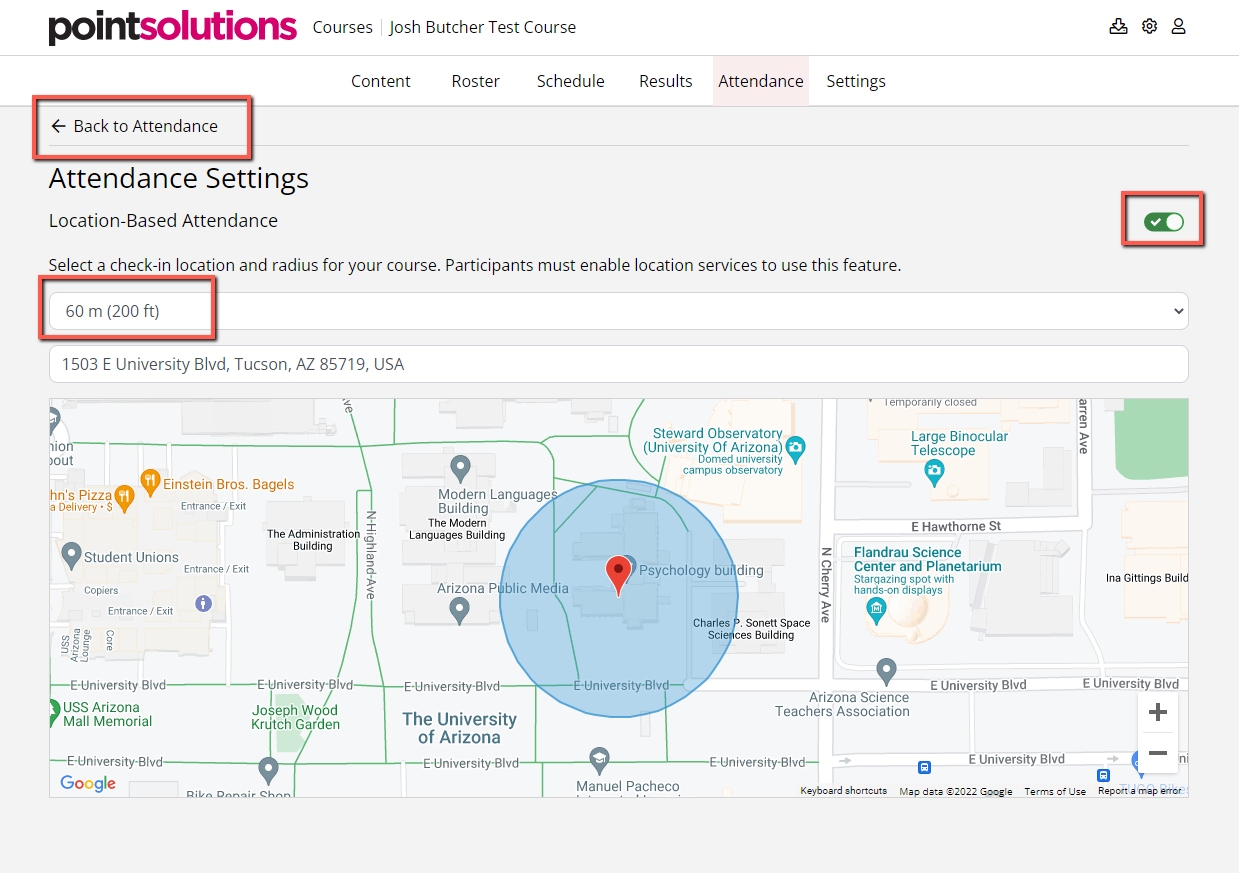 Location based attendance settings