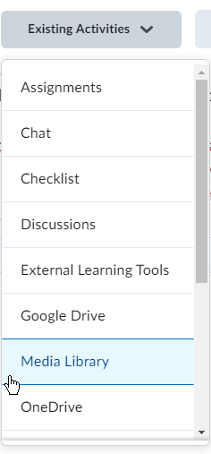 Media Library in Existing Activities Menu