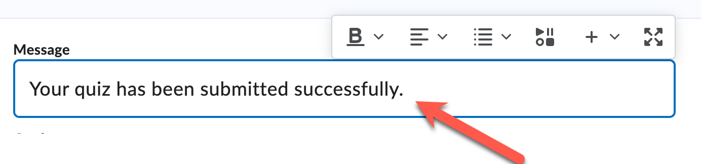 message field reading "your quiz has been submitted successfully"