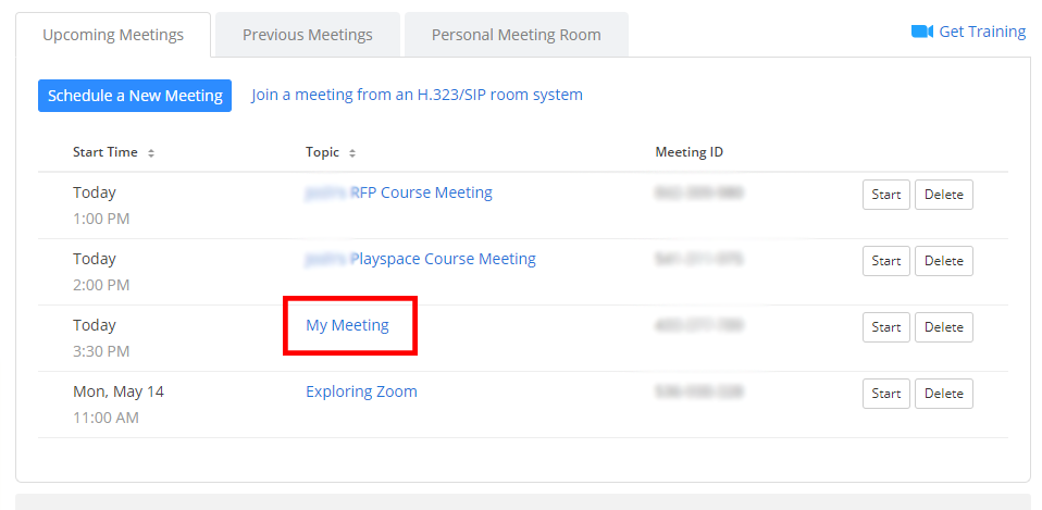 My Meetings Title Link