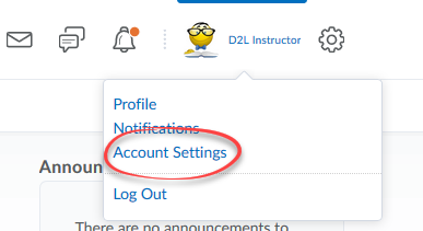 screen shot of persona menu dropdown with Account Settings circled