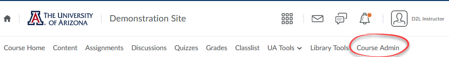Image of navbar with Course Admin circled