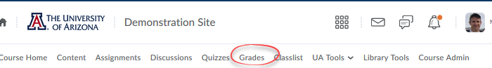 navigation bar with grades linked circled