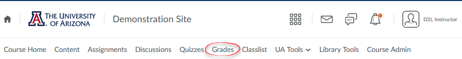 Image of nav bar with grades circled