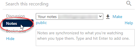 notes tab in a Panopto video