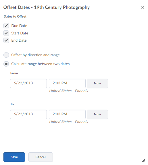 Options for offsetting dates using two dates.