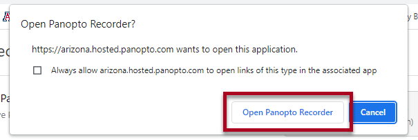 Open Panopto Recorder Button