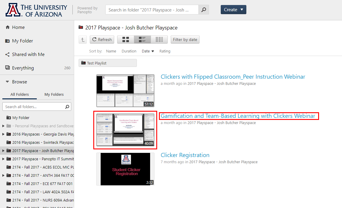 Panopto Course Folder Student View