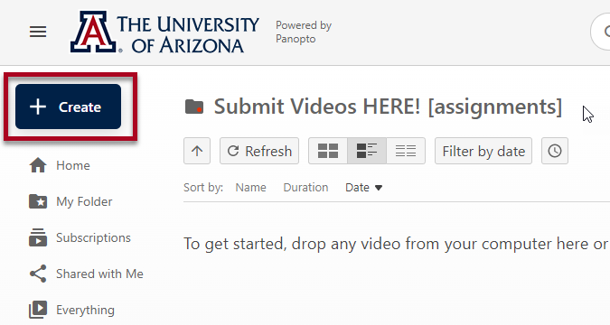 Panopto Create Button