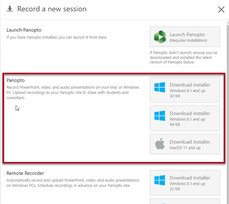 Panopto Download Options