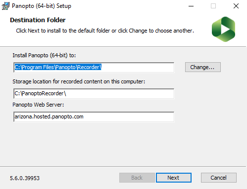 Panopto Install Screen 1