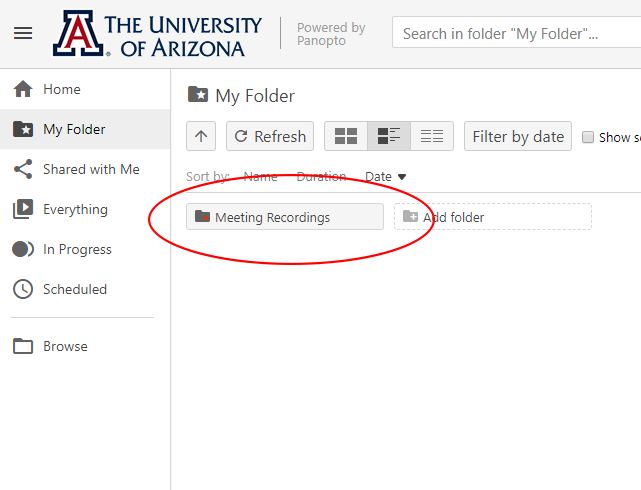 Panopto Meeting Recordings Folder