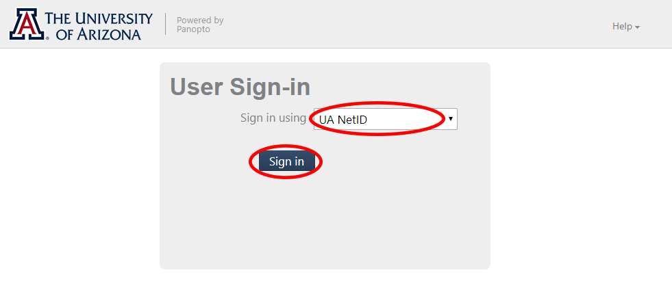 UA NetID Panopto Sign in