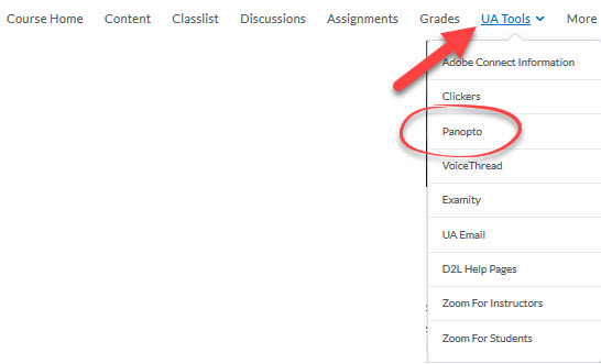 Panopto circuled in UATools menu