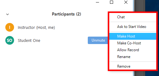 Participant List Student More Options