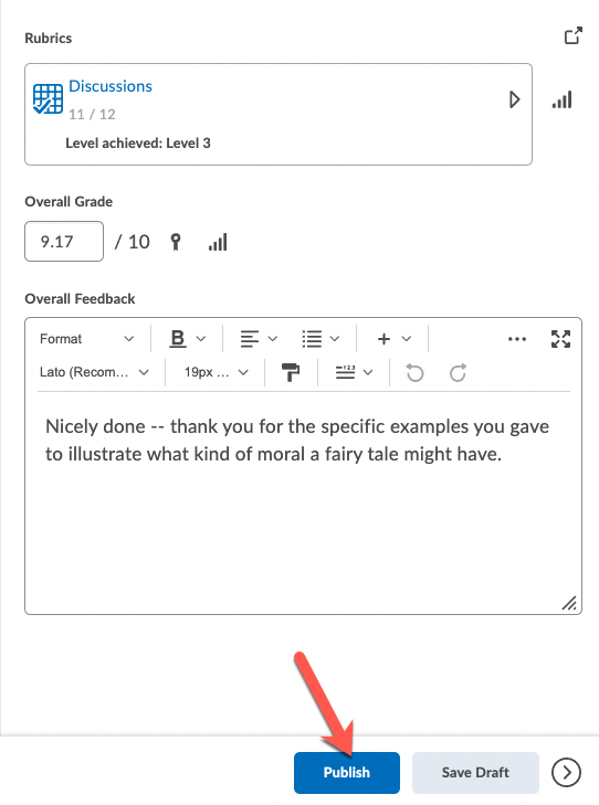 Click Publish to show grades immediately or click Save as Draft to save and publish later