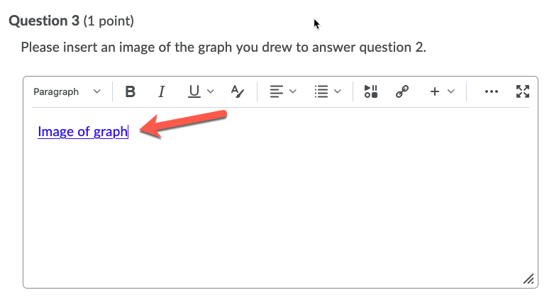 Red arrow points to the quicklink example in the question text box.