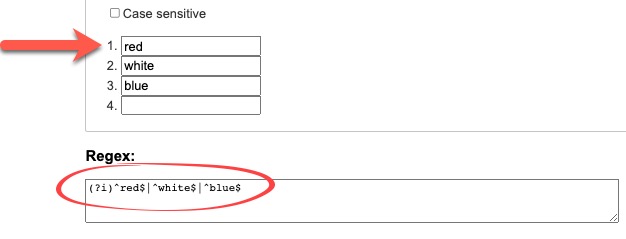 Shows where to enter answers and where the RegEx appears