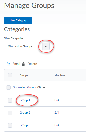 Group Category and individual Group links