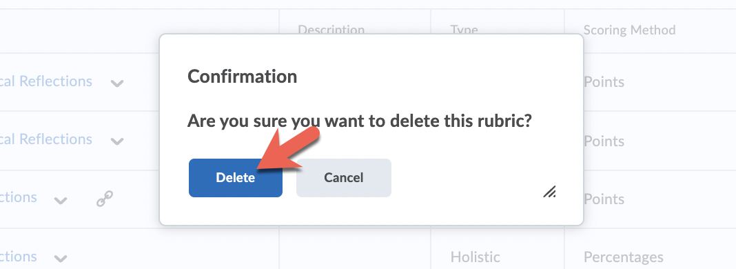 Click Delete to confirm the action