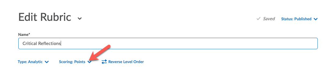 Click Scoring to select the point system for your rubric