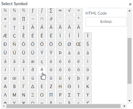 select symbol screen