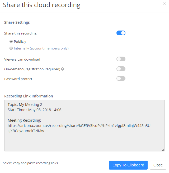 Share Recording Settings