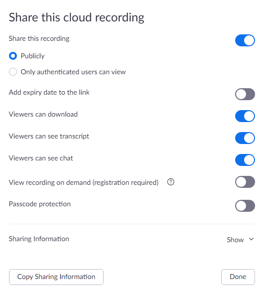 Share Recording Settings