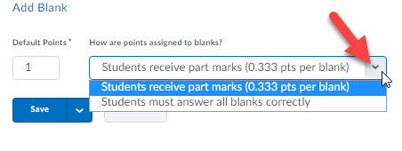 assign points to blanks menu