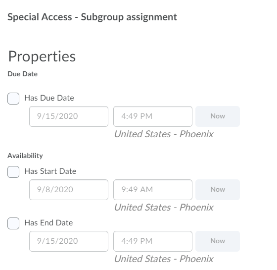 Shows the special access date options described above.