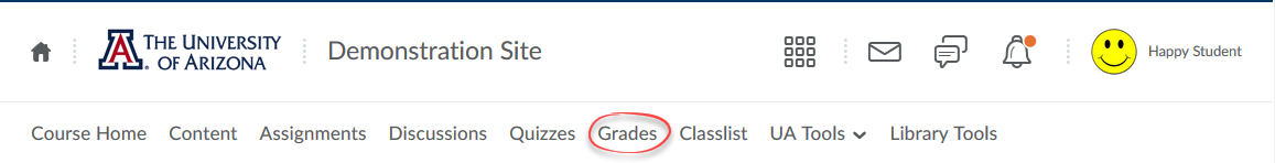 Image of navigation bar with grades circled