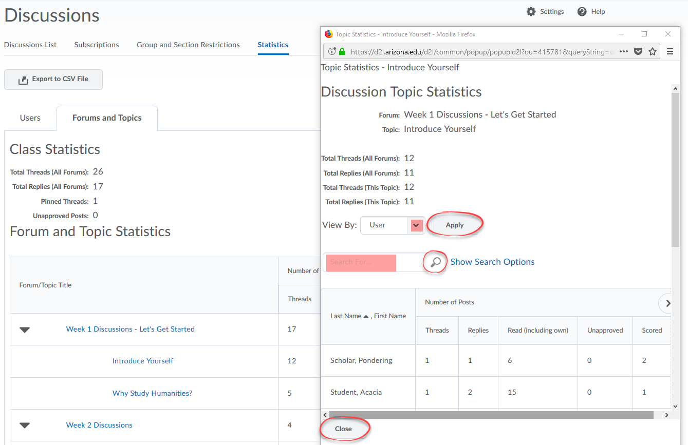 User Statistics for a specific Forum or Topic