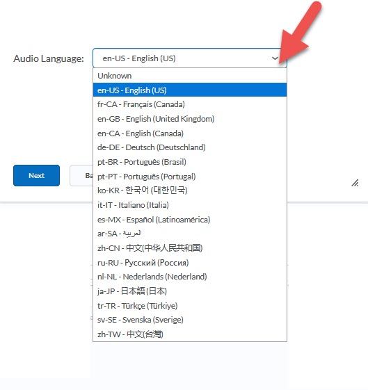 Audio Language menu