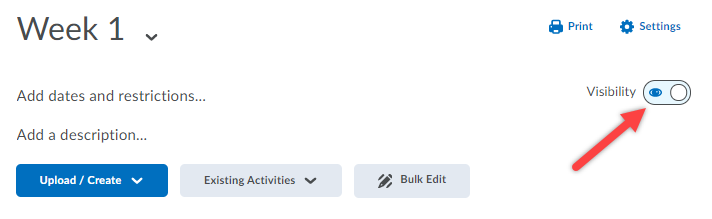 Red arrow pointing to the toggle switch you click to Hide the module.