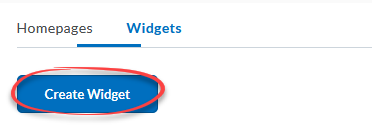 Widgets screen with Create Widget button circled in red.