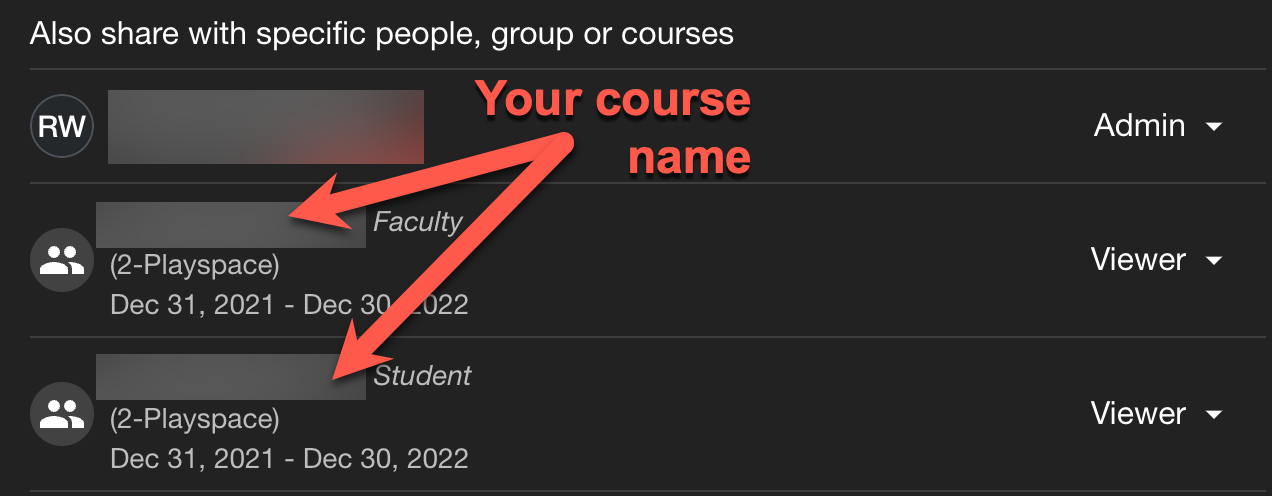 Arrow pointing to your course name 