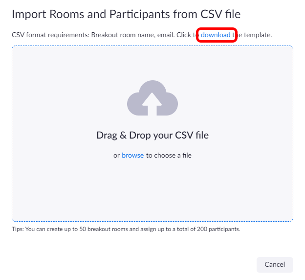 Download CSV template button