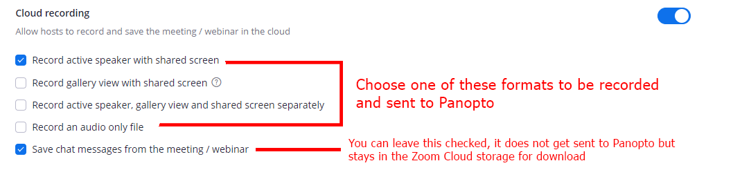 Zoom Meeting Settings Cloud Recording Settings