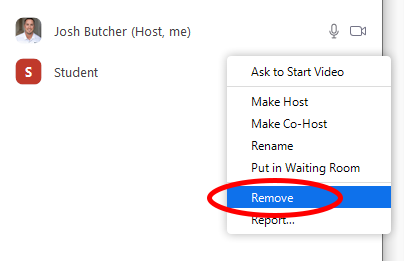 Zoom Participants Remove Button