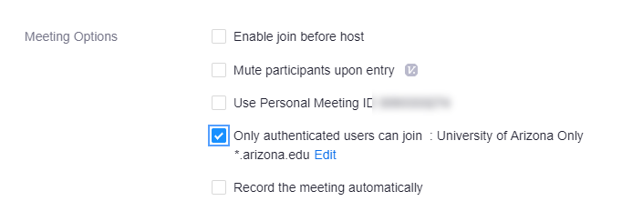 Schedule New Meeting Authentication option