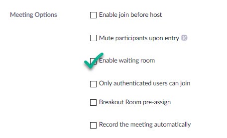 Check the box to enable the waiting room