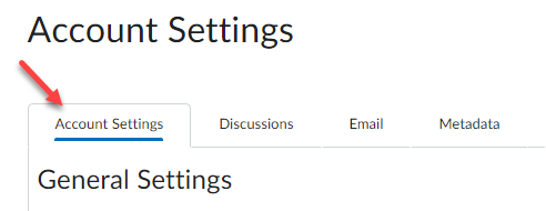 The tabs are: Account Settings, Discussions, Email, Metadata